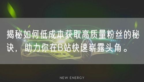 揭秘如何低成本获取高质量粉丝的秘诀，助力你在B站快速崭露头角。